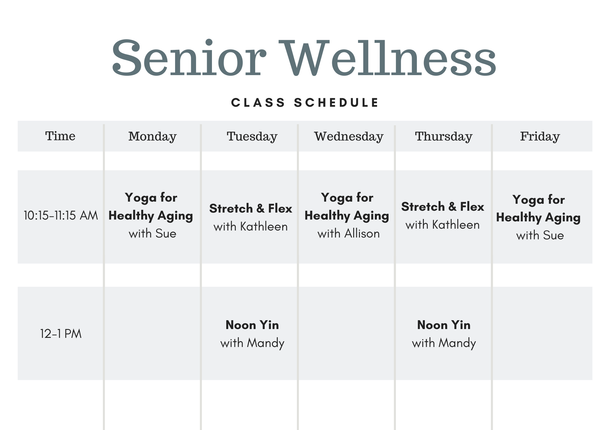 Senior Wellness Class Schedule Omaha